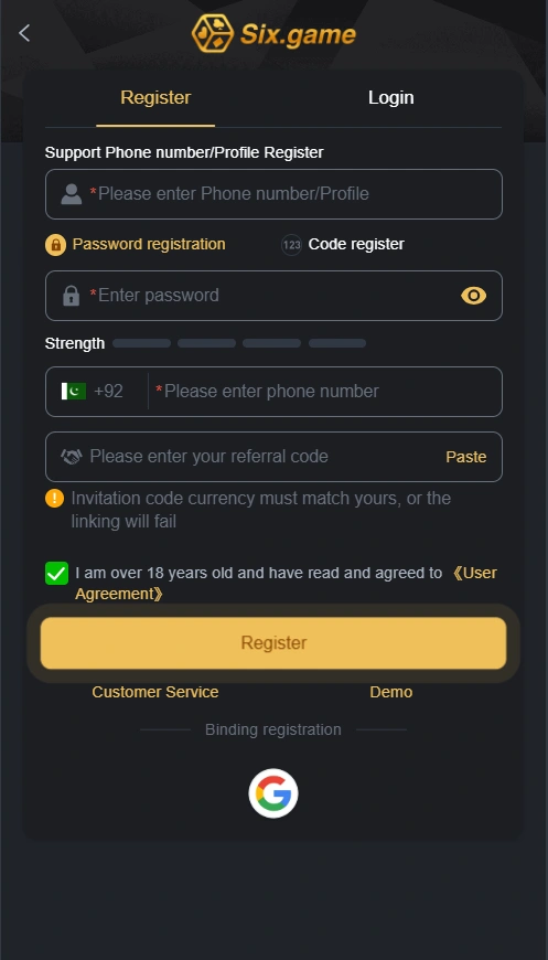 Six Game register